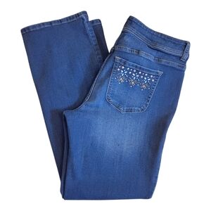 Chicos Blue Straight Leg Embellished Pockets Denim Jeans Size 2 Regular